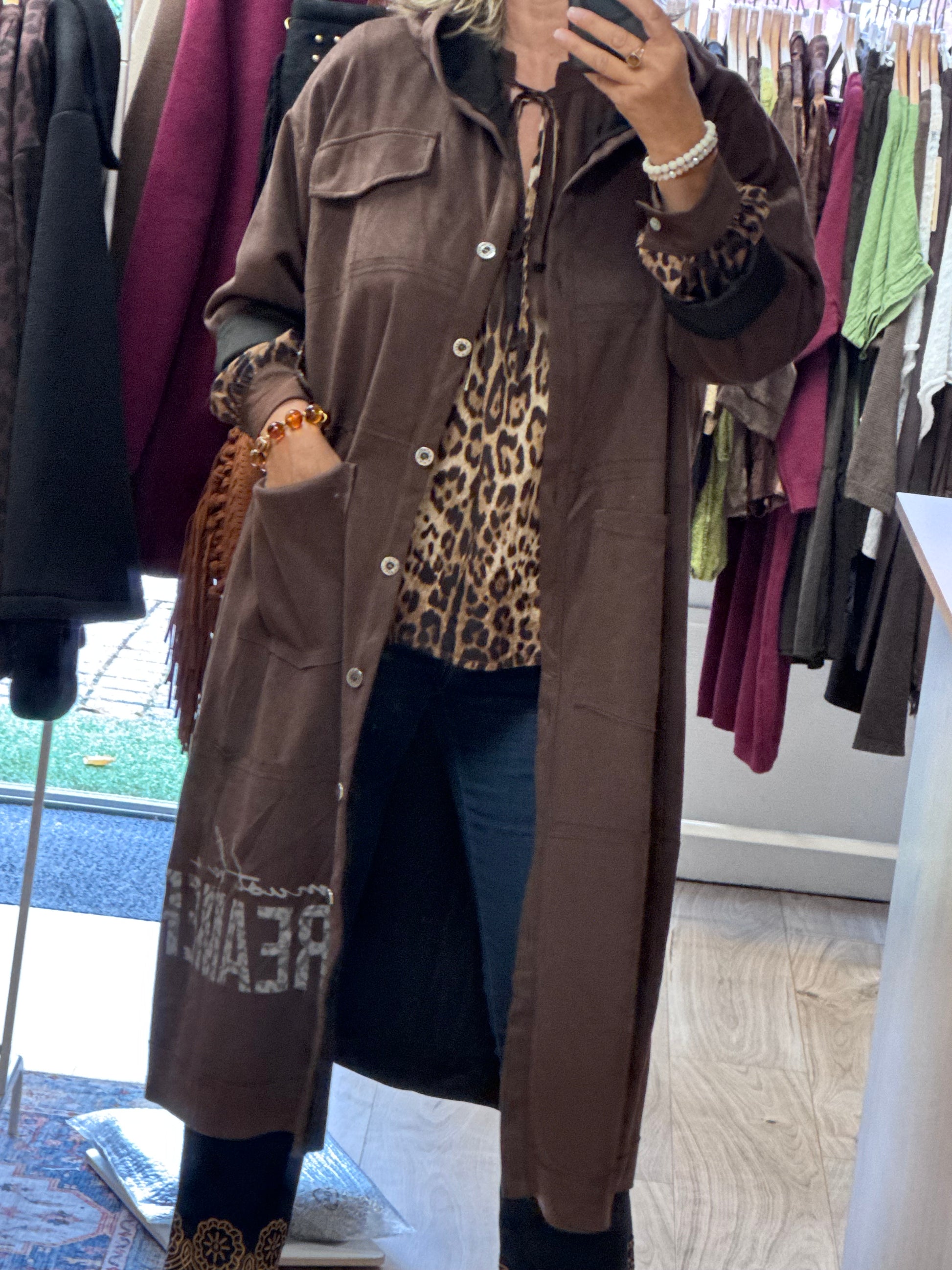 Veste longue suédine marron