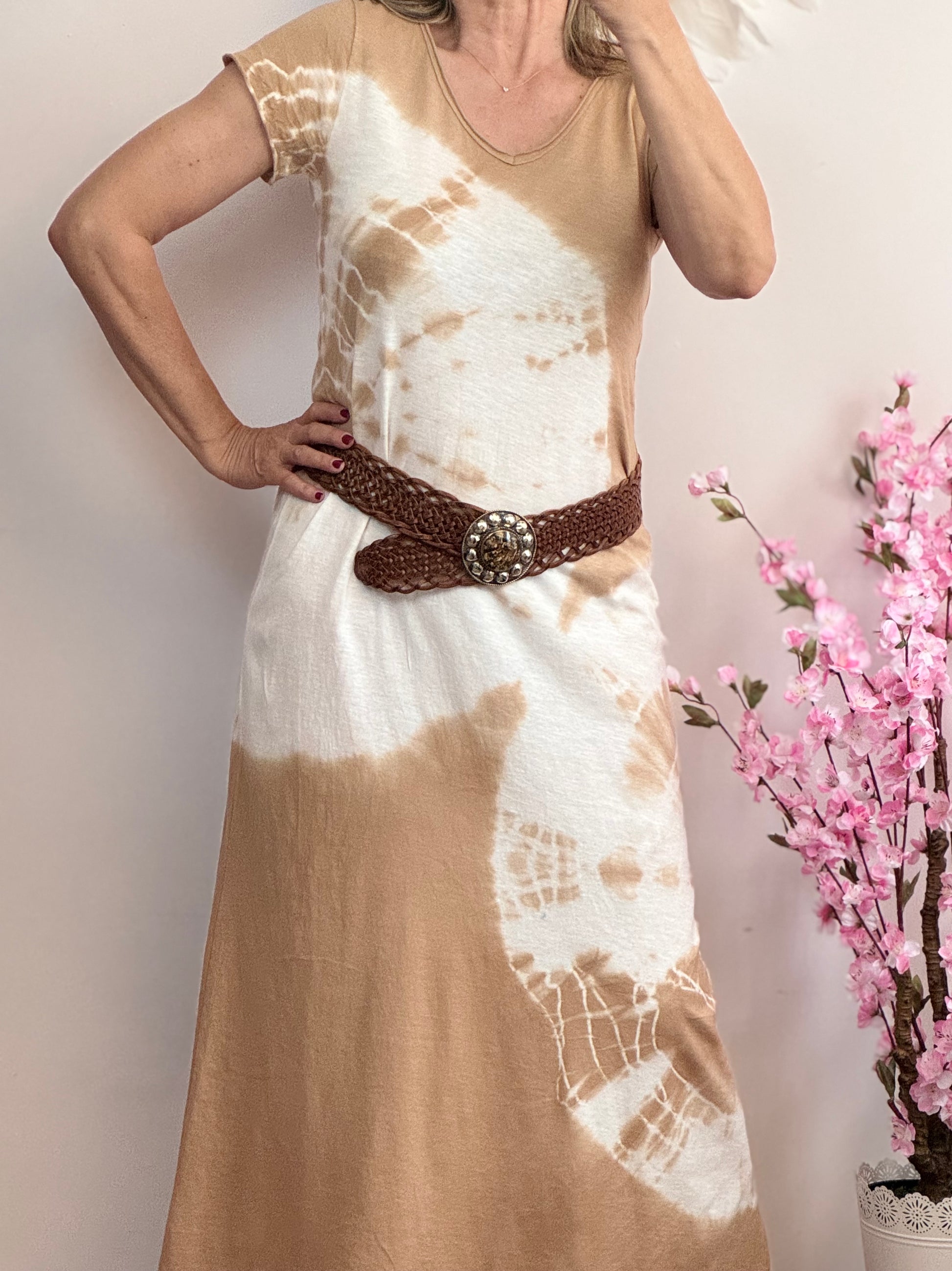 Robe longue teeshirt tie and dye beige