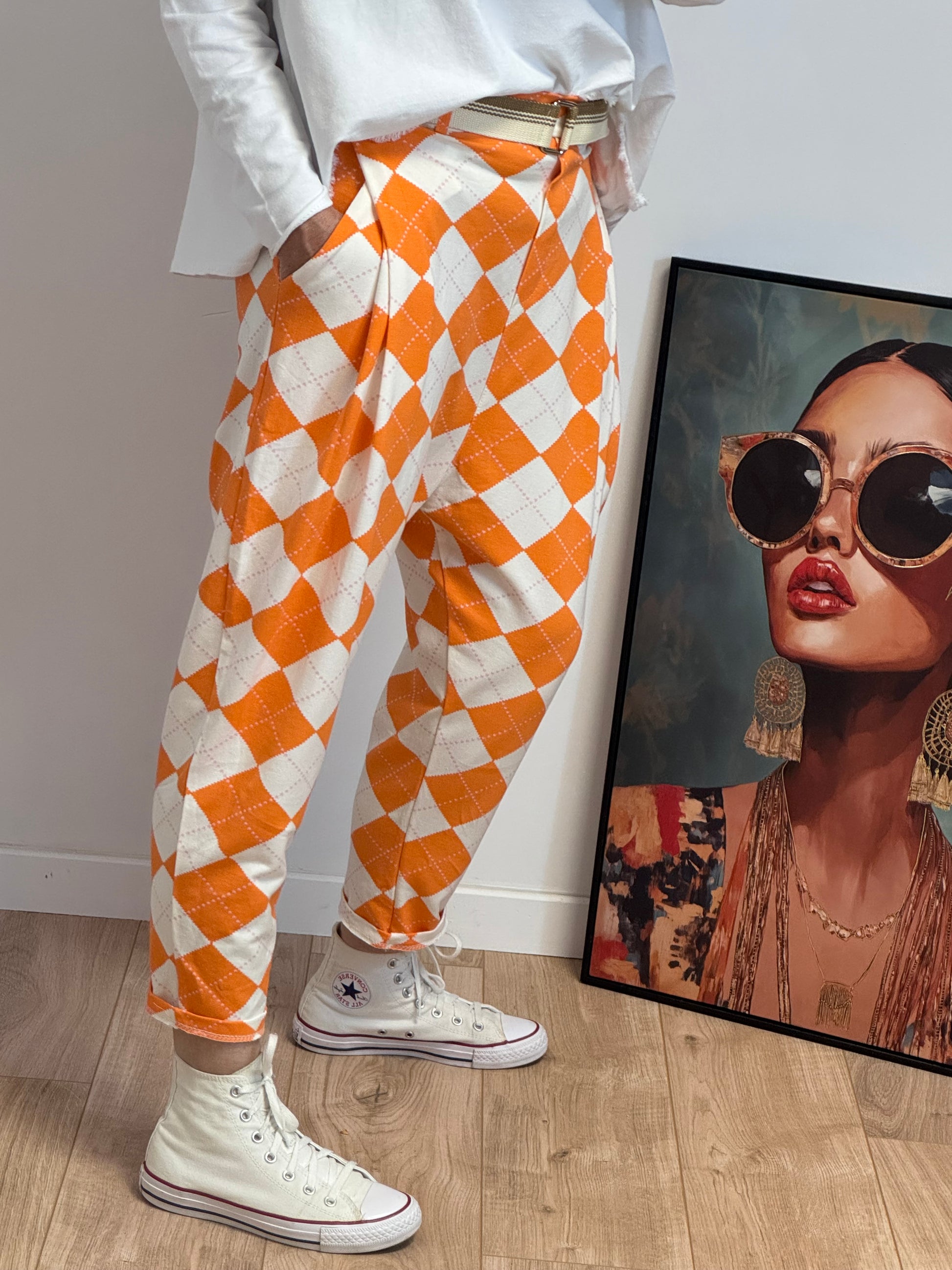 Pantalon jog sarouel jacquard orange