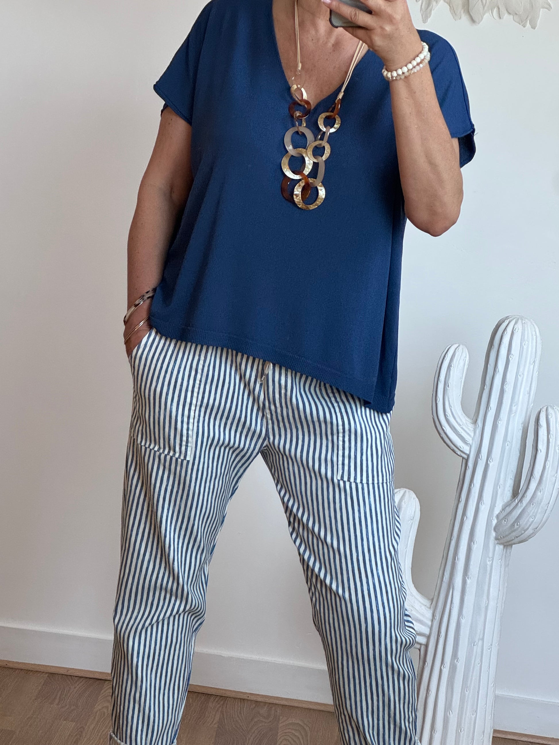 Pantalon confort rayures marine
