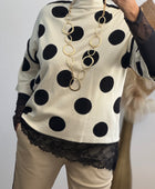 Pull crème pois noirs