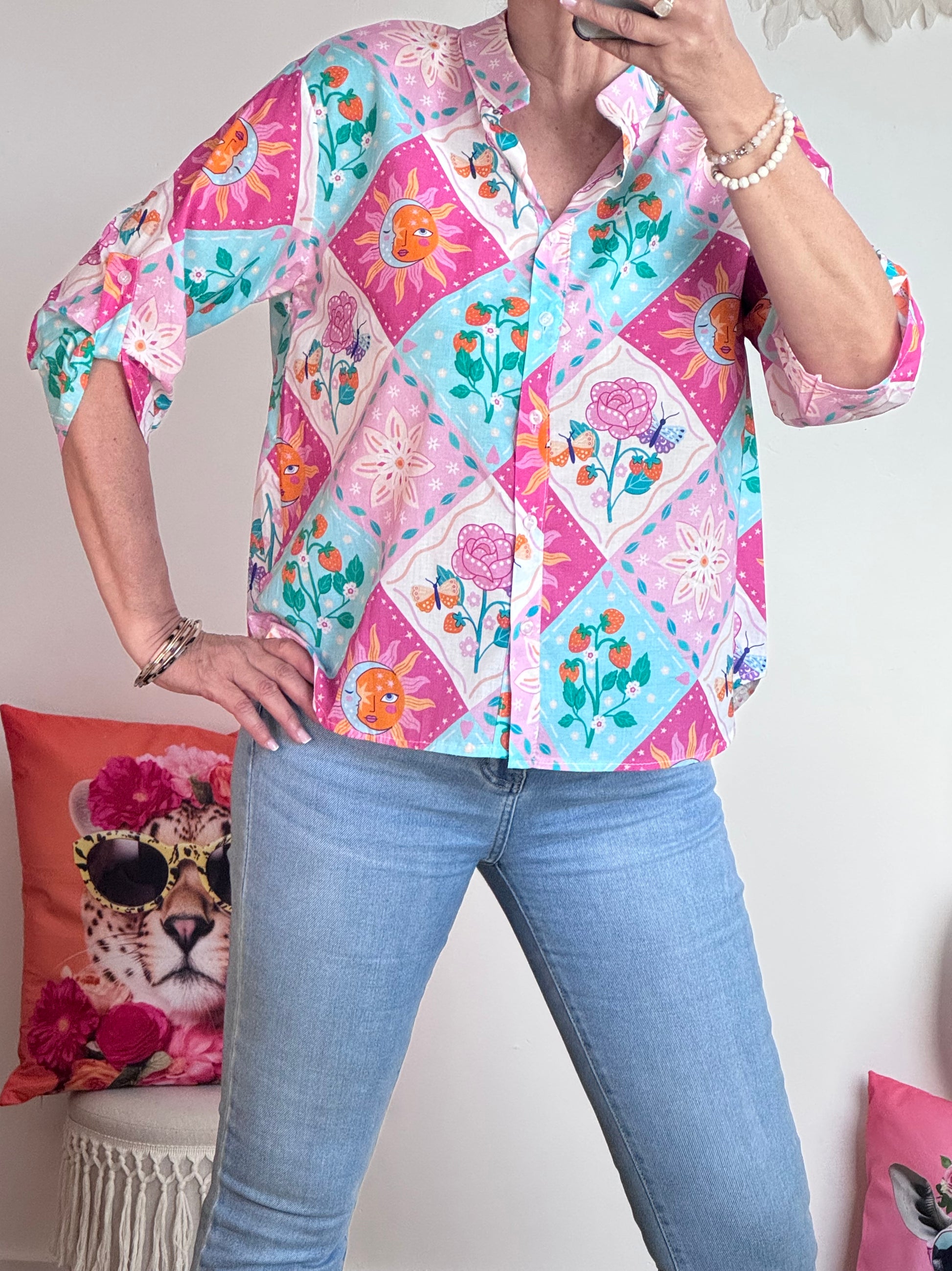 Blouse damier pastel