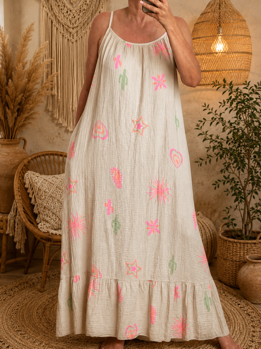 Robe à bretelles assez longue beige