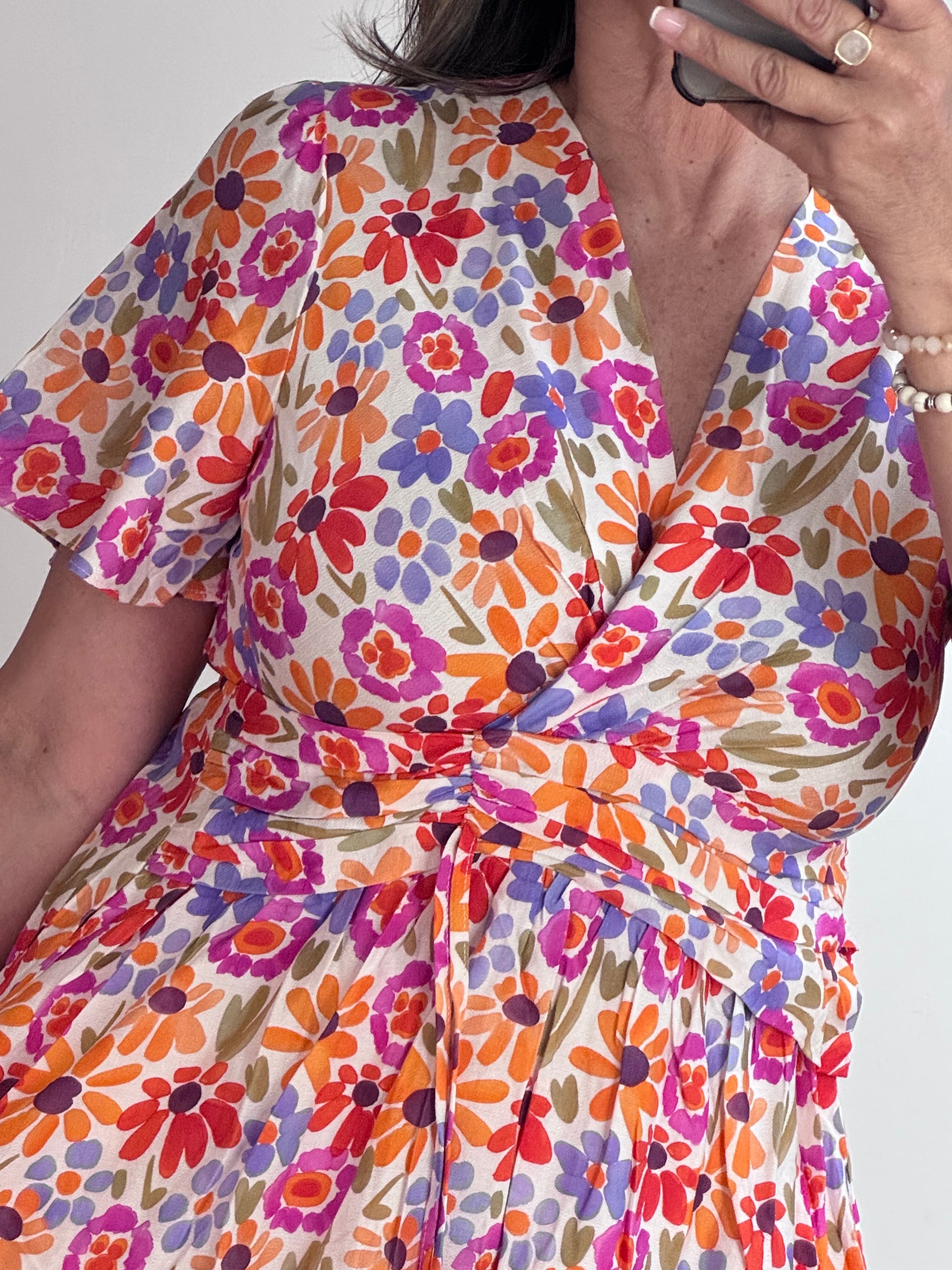 Robe courte fleurs multicolores