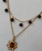 Collier solaire doré double rang œil de tigre protecteur