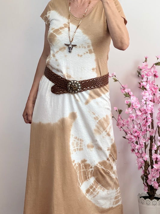 Robe longue teeshirt tie and dye beige