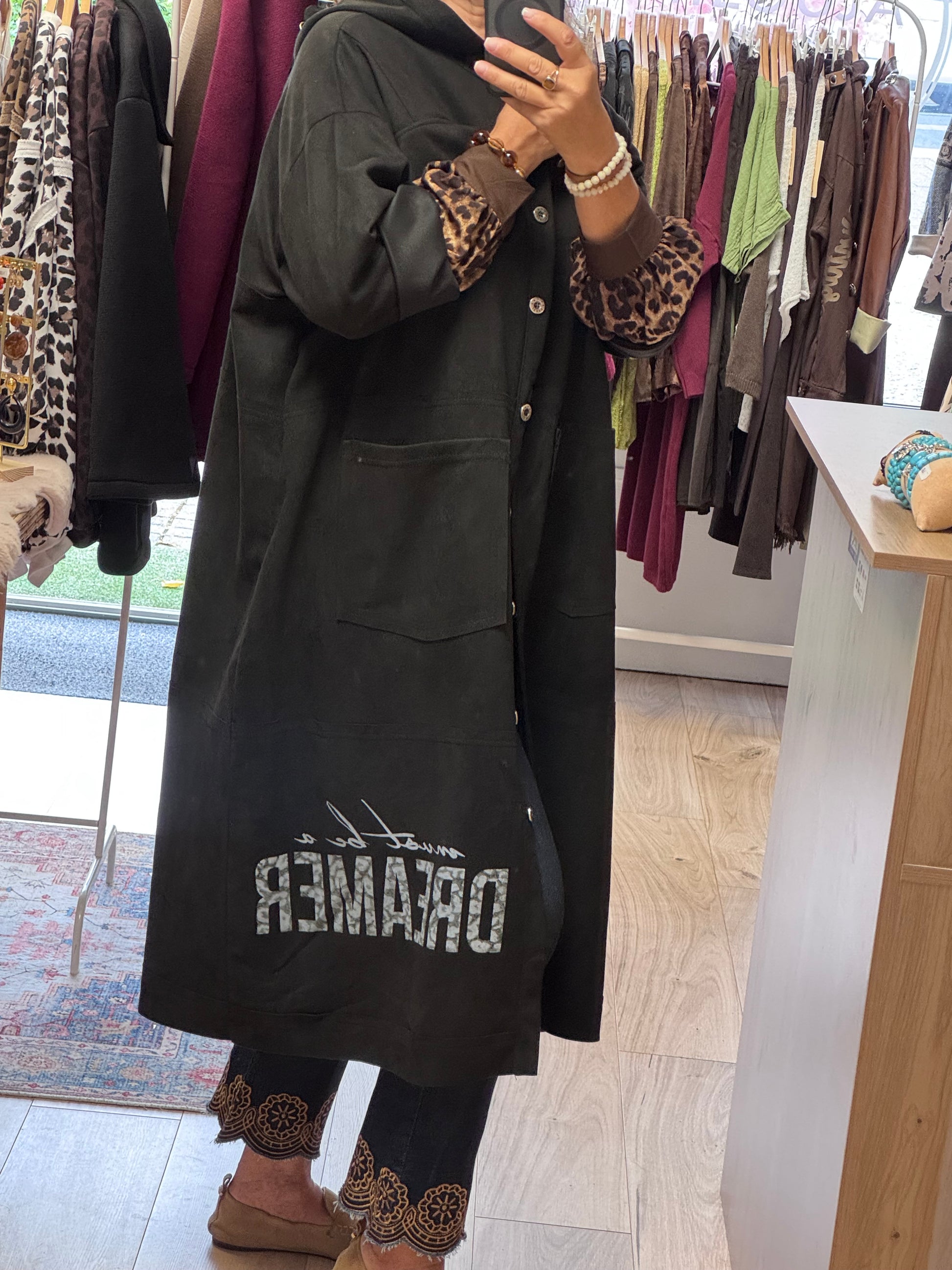Veste longue suédine noire