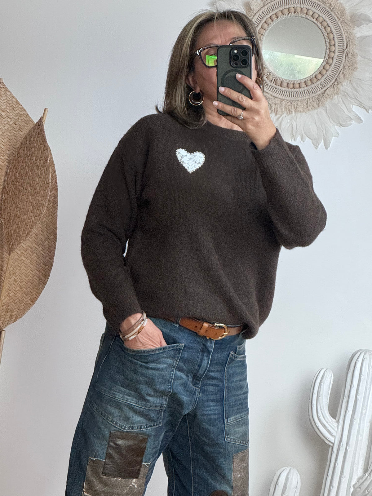 Pull cœur marron