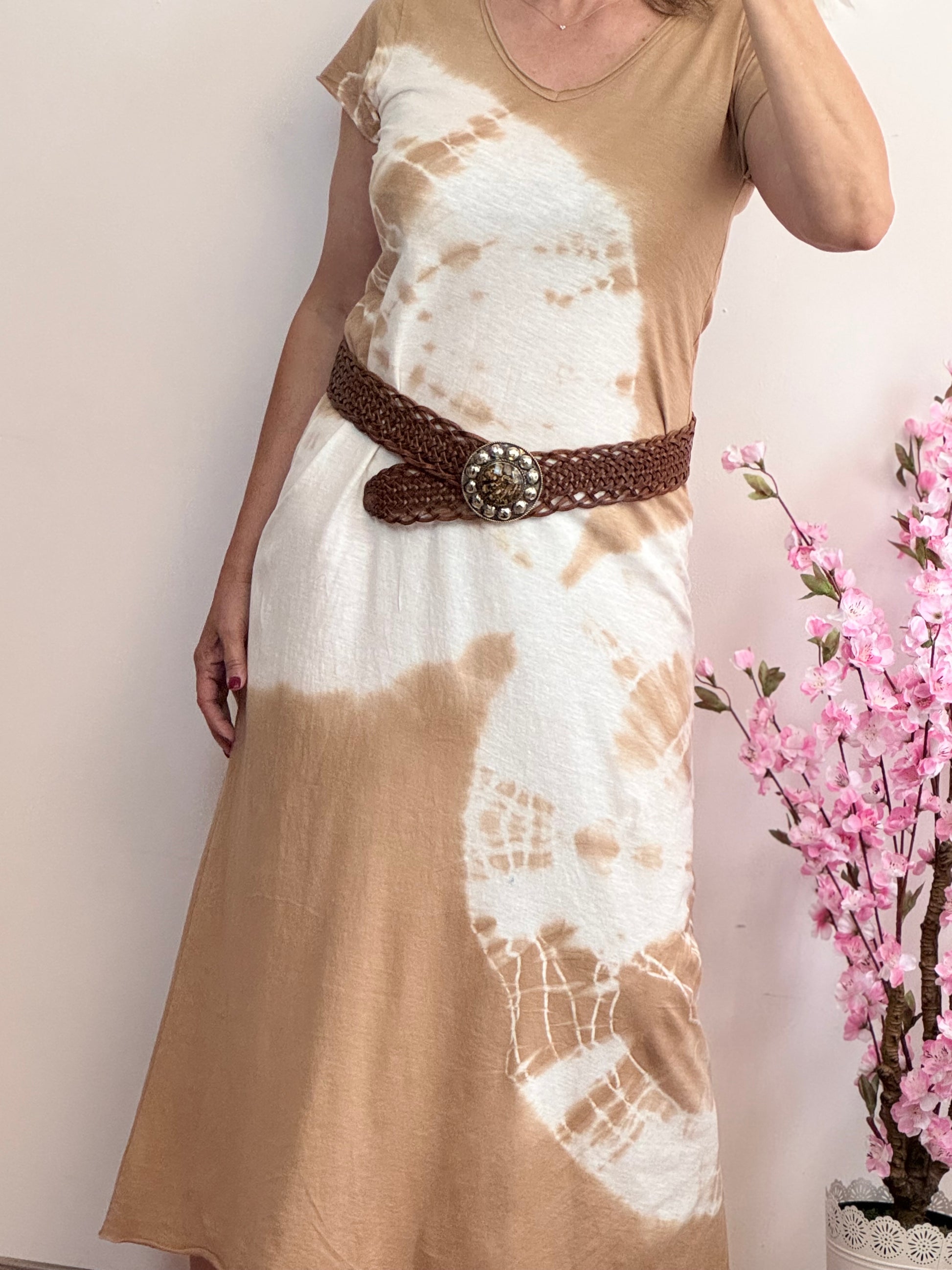 Robe longue teeshirt tie and dye beige
