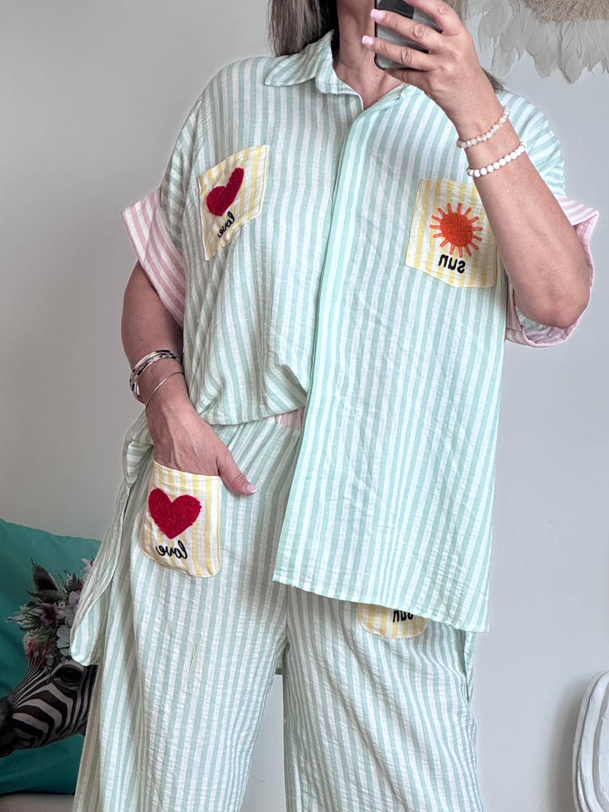 Chemise oversize rayée vert