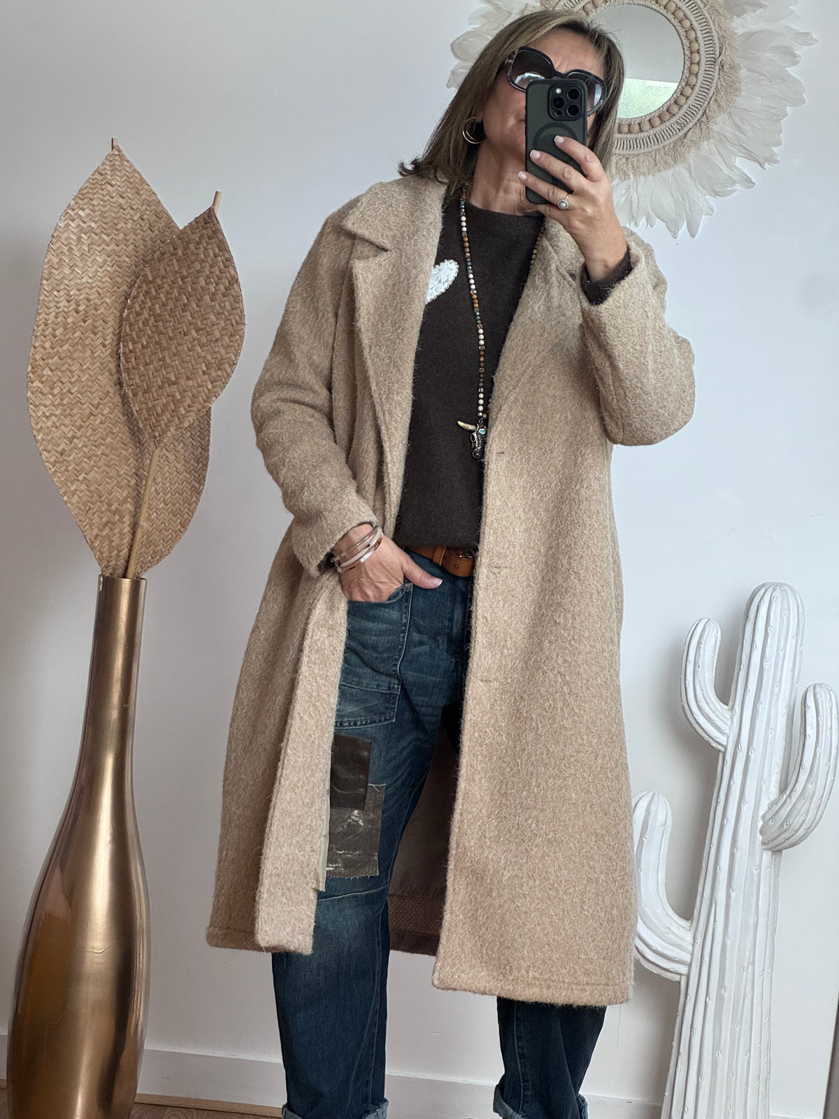 Manteau moumoute beige