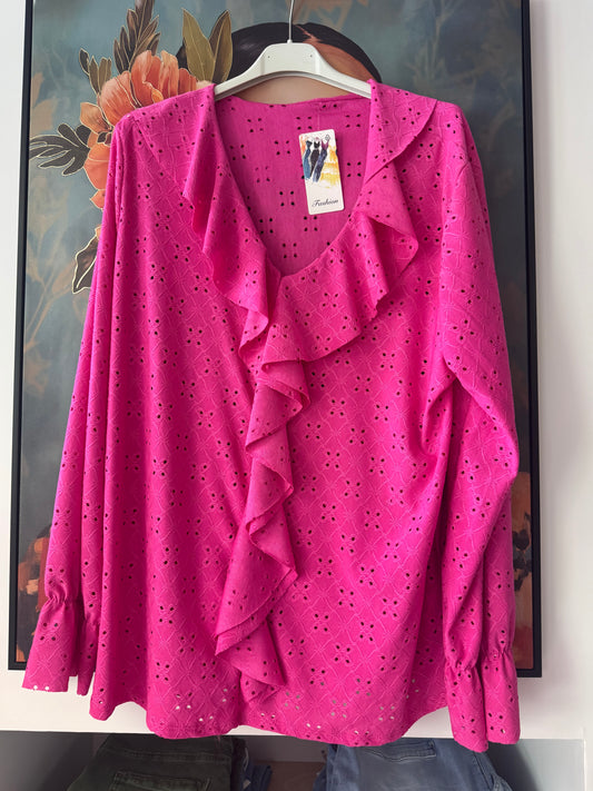Blouse broderie anglaise fuchsia