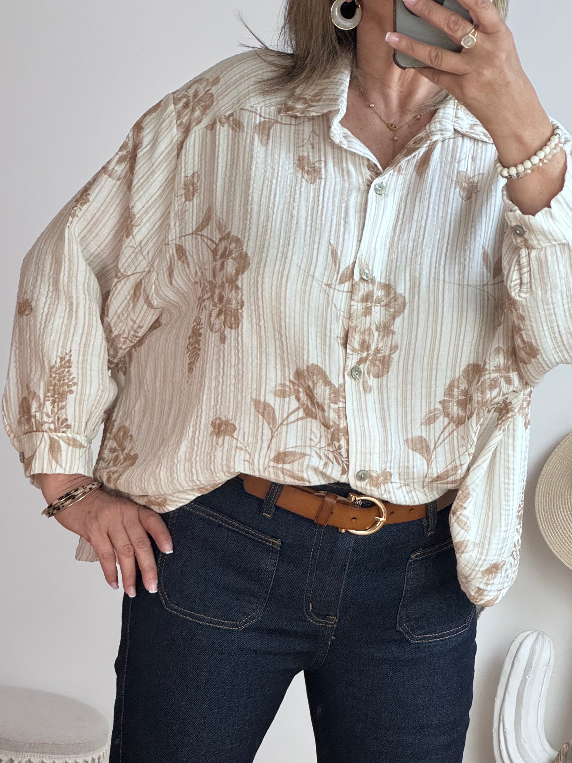Chemise Jade floral beige