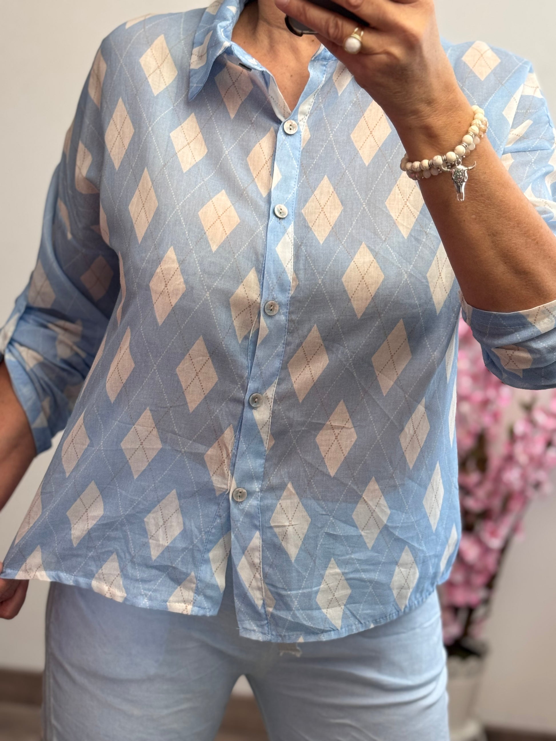 Chemise voile de coton jacquard bleu 36/42