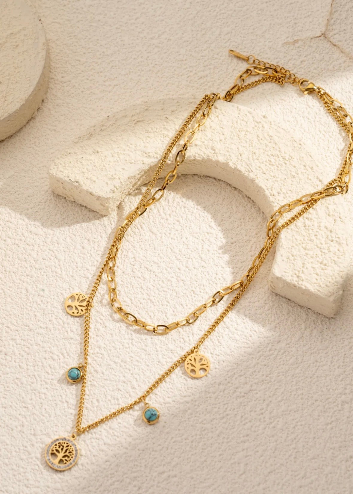 Collier Arbre de Vie double tour pierre turquoise