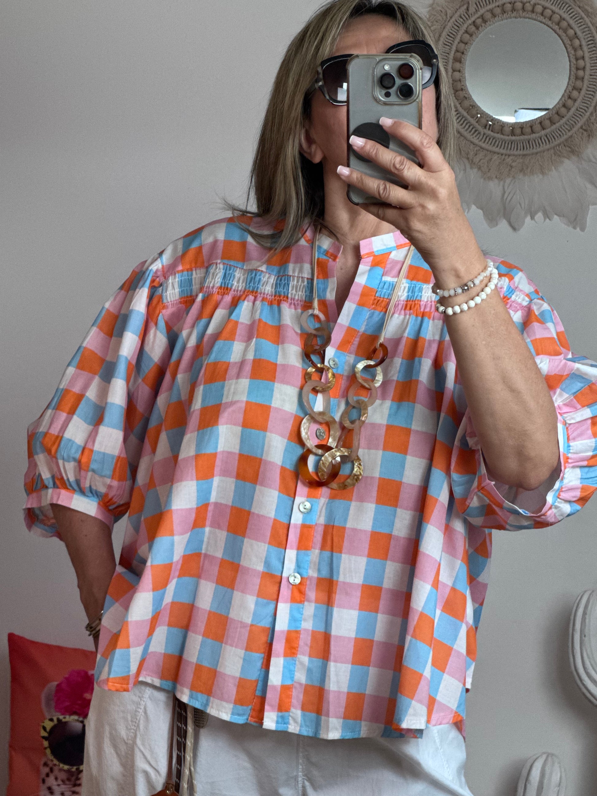 Blouse vichy orange /bleu