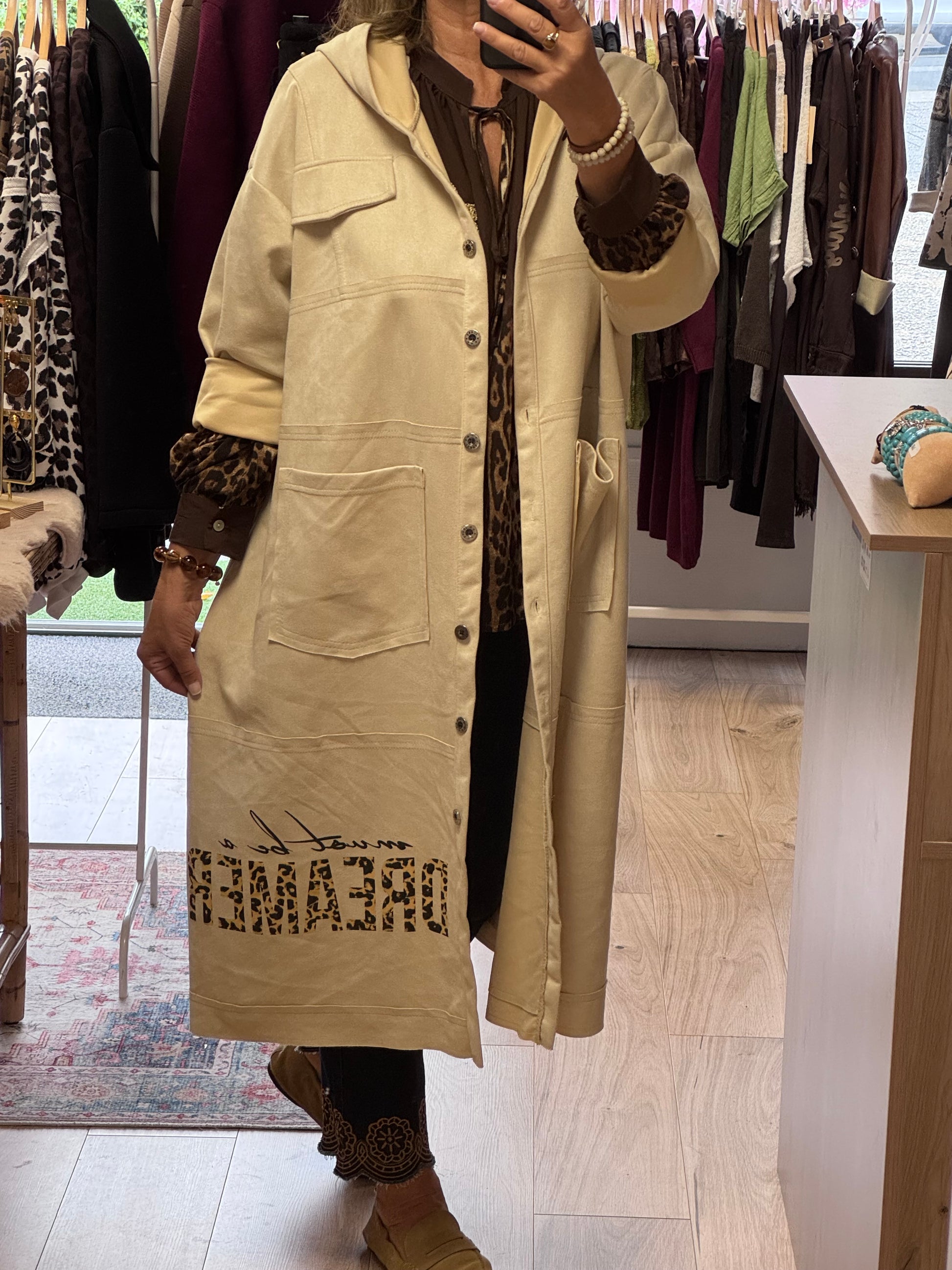 Veste longue suédine beige