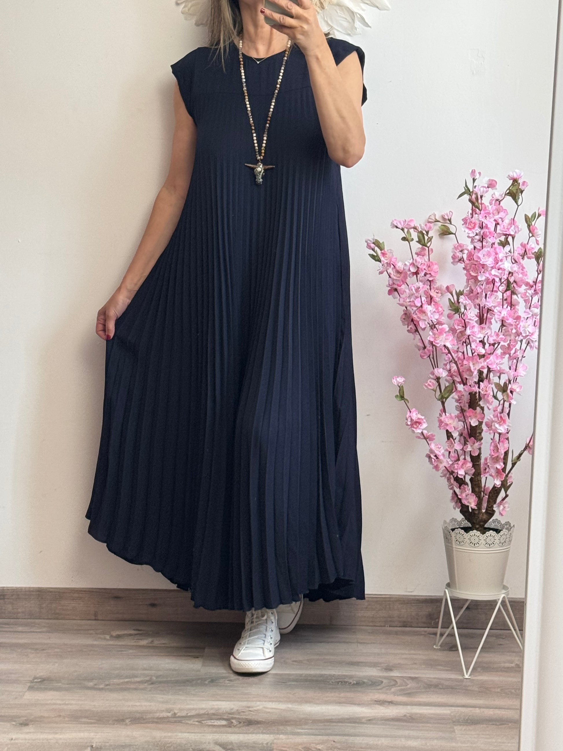 Robe longue plissée marine