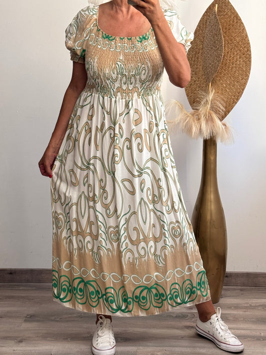 Robe smoke vert et blanc