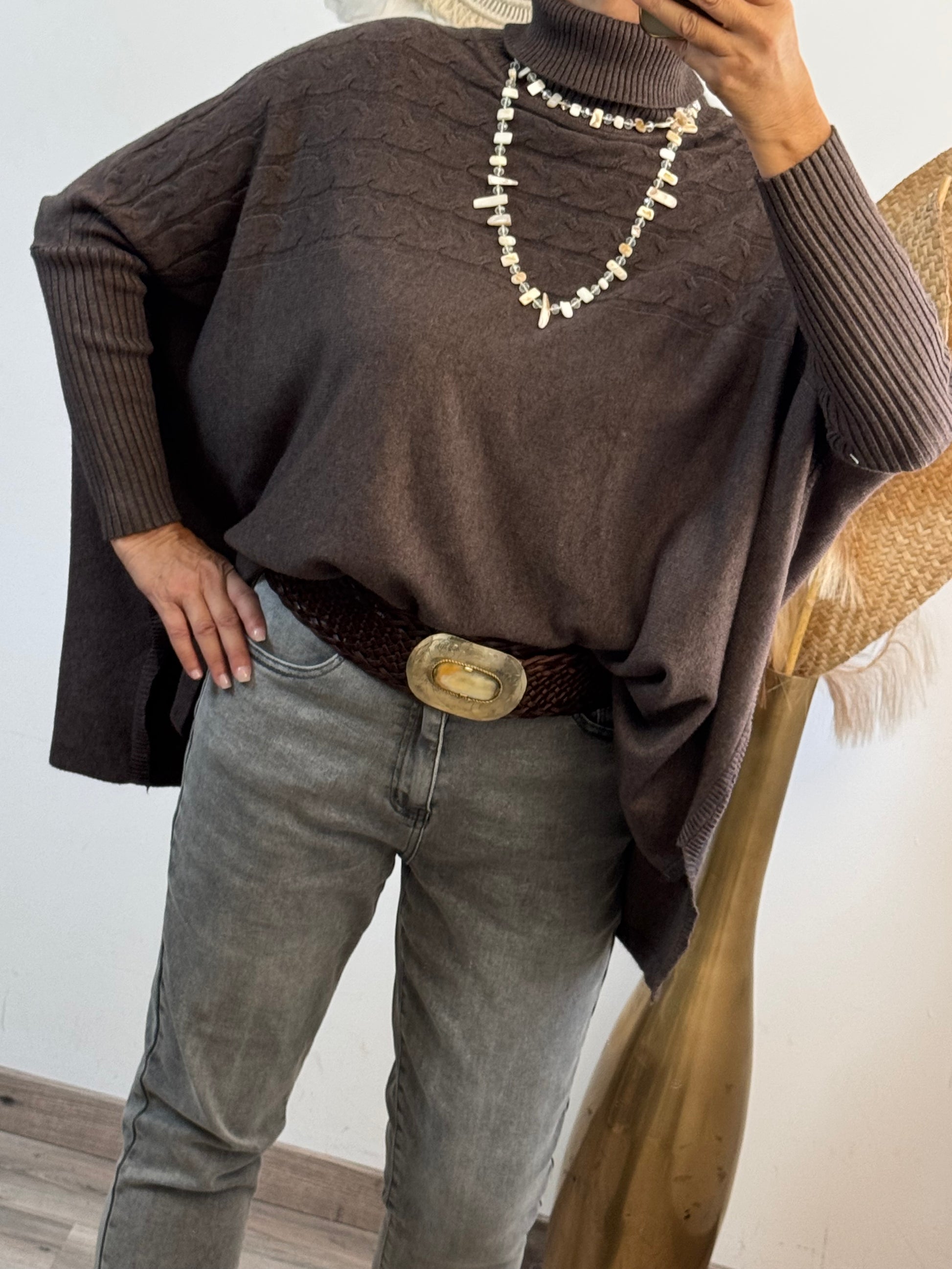 Pull col roulé marron TU 44/54