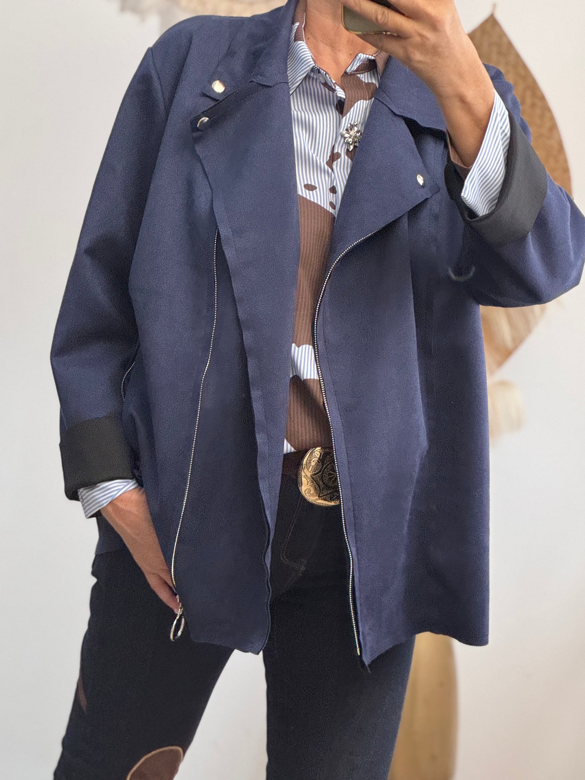Blouson perfecto suédine marine TU 46/52