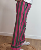 Pantalon rayé kaki et rose