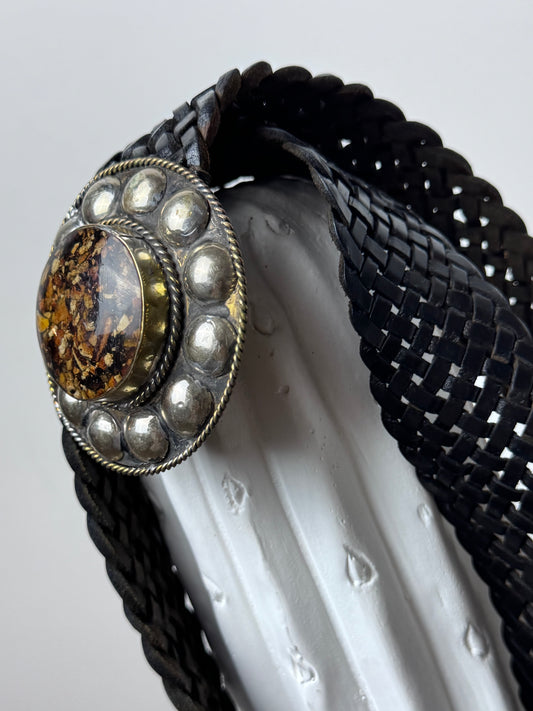 Ceinture cuir tressé noir