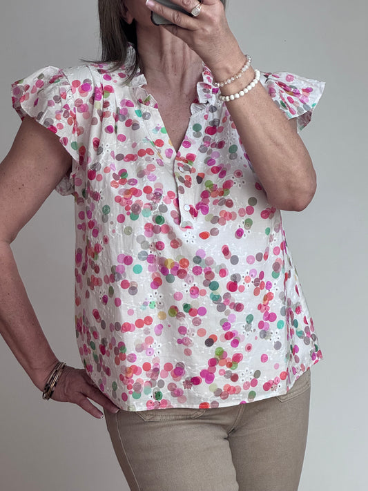 Blouse brodée bulles multicolores