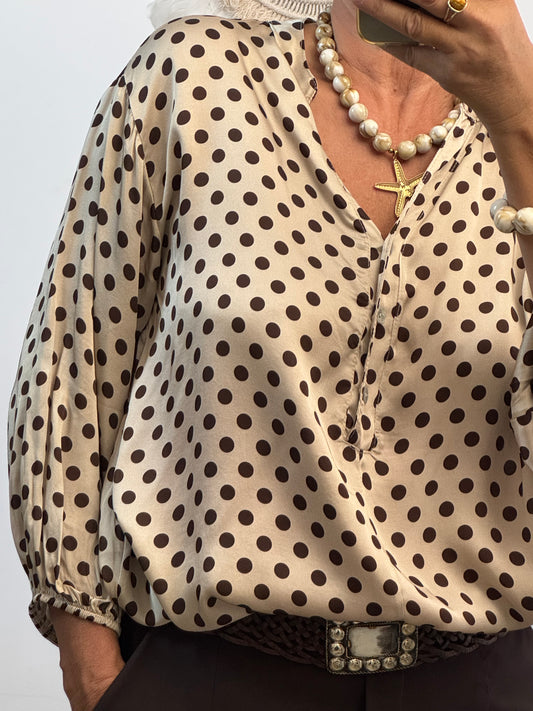 Blouse à pois marron soie