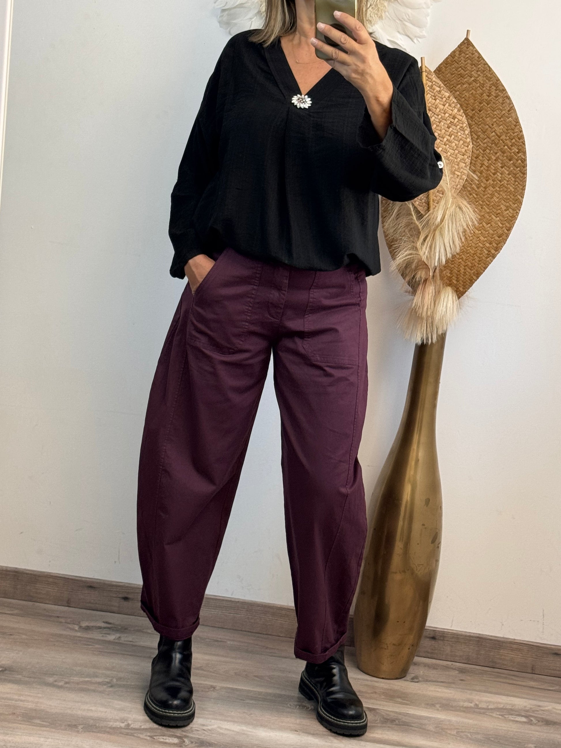 Pantalon barrel lie de vin