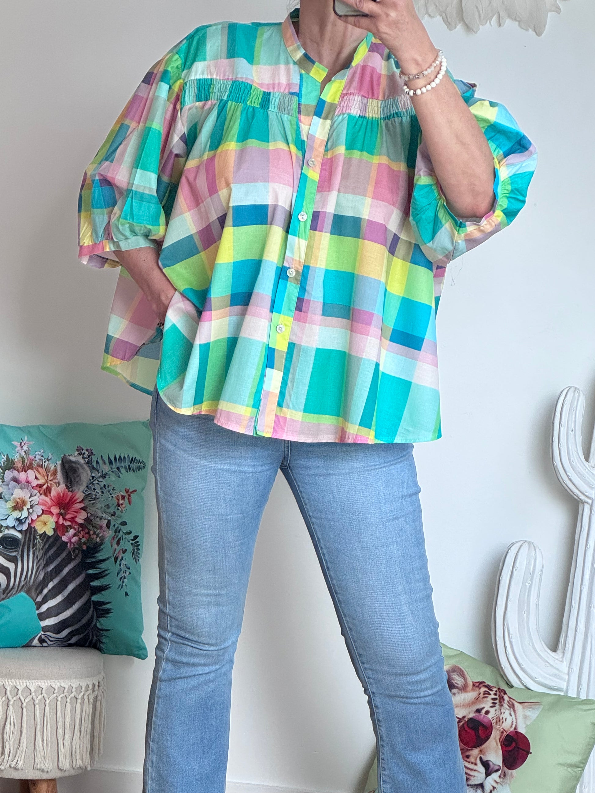 Chemise carreaux turquoise