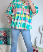 Chemise carreaux turquoise