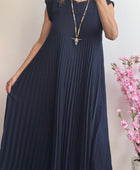 Robe longue plissée marine