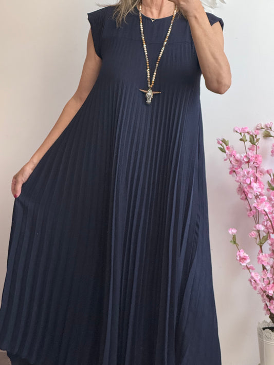 Robe longue plissée marine