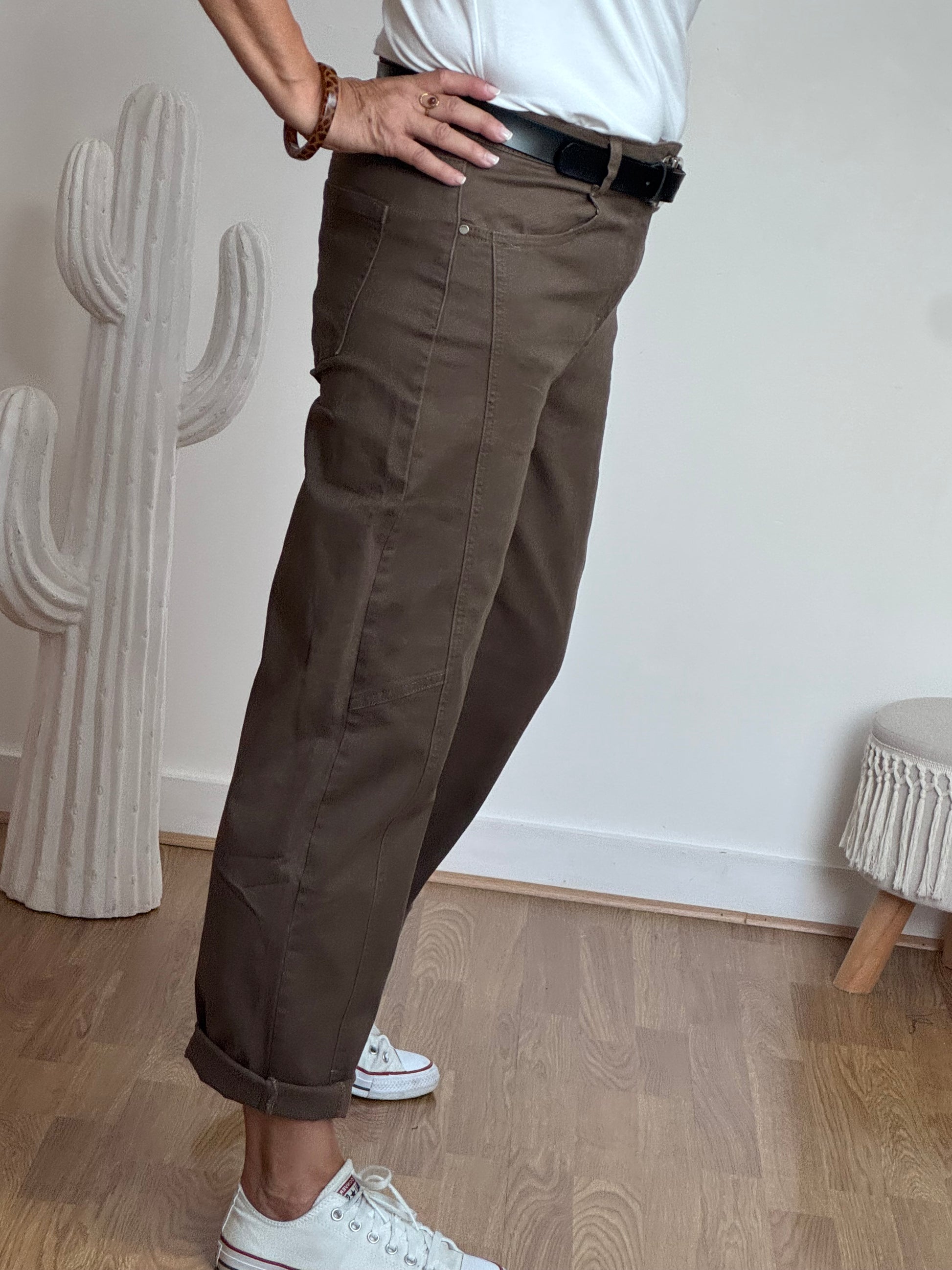 Jeans barrel taupe