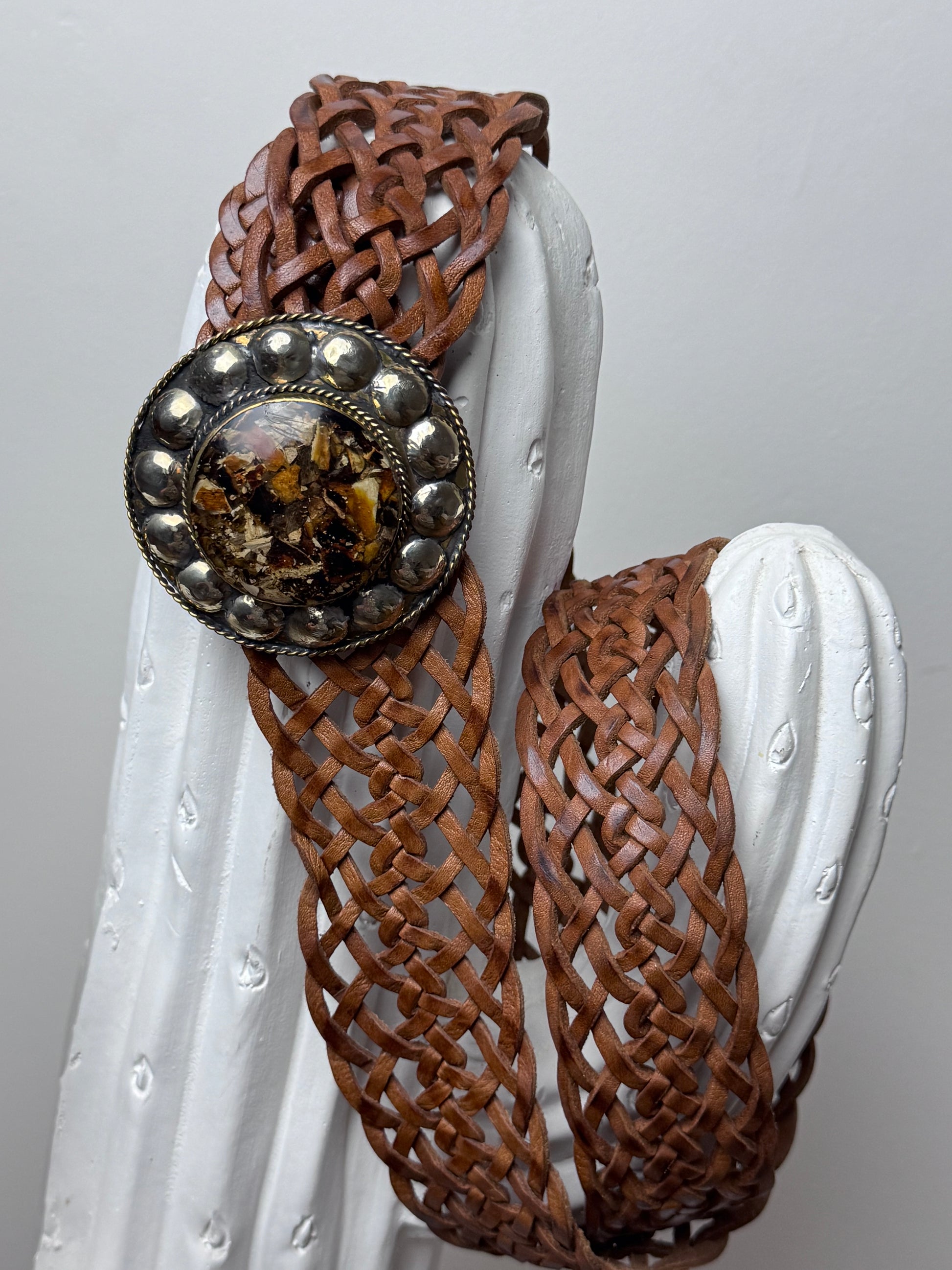 Ceinture cuir tressé camel