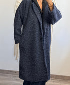 Manteau bouclette bleu capuche noire