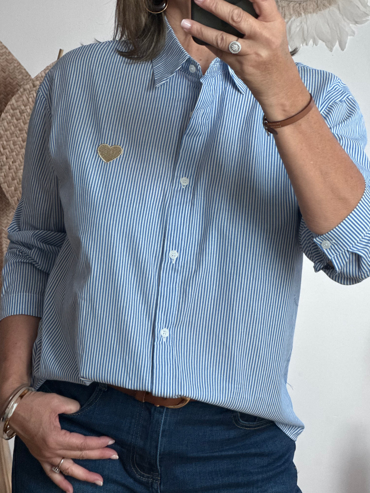 Chemise rayée bleue cœur doré du S/M au 4XL