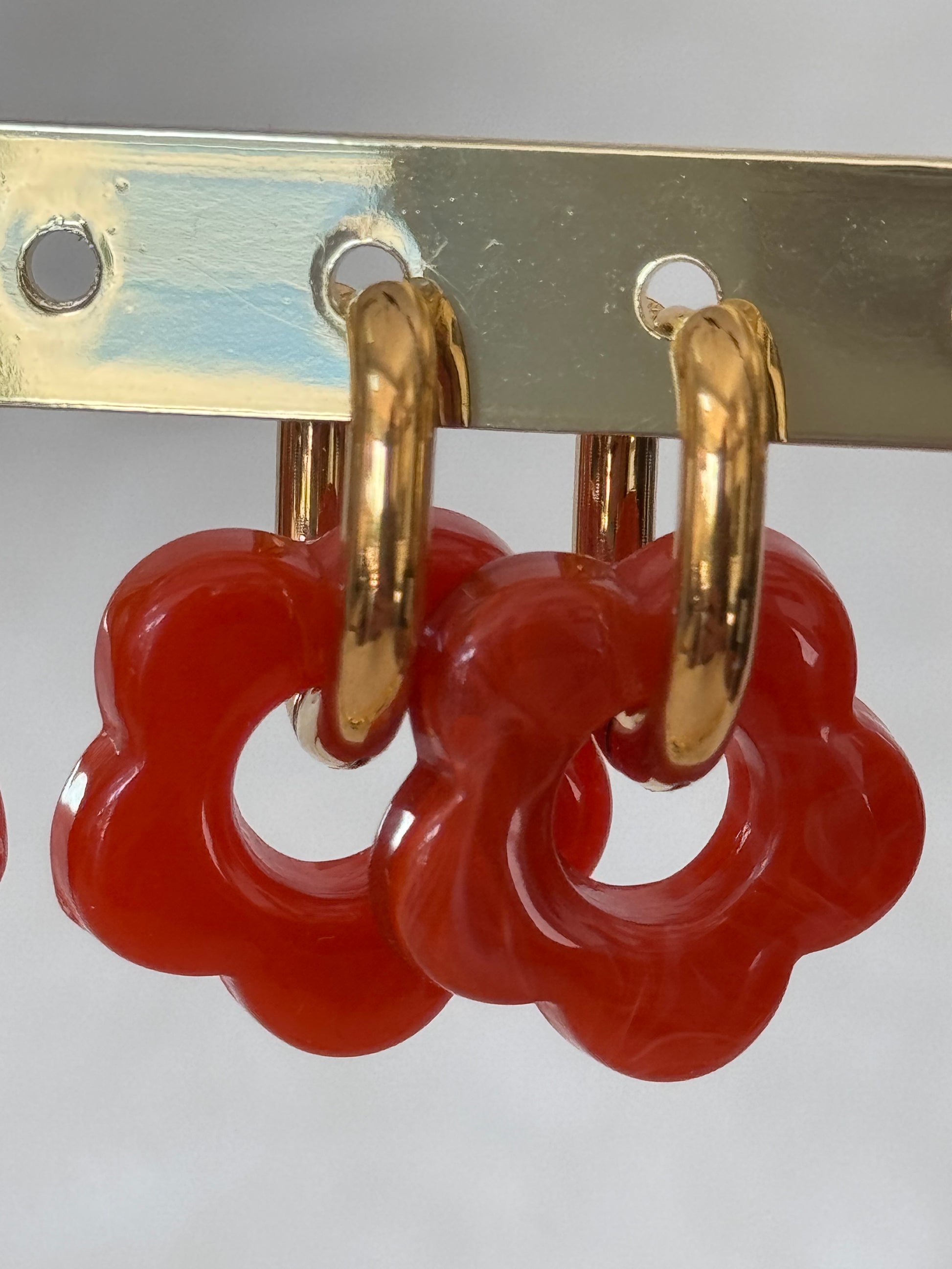 Boucles Acier inoxydable Fleurs Résine Orangé