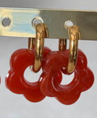 Boucles Acier inoxydable Fleurs Résine Orangé
