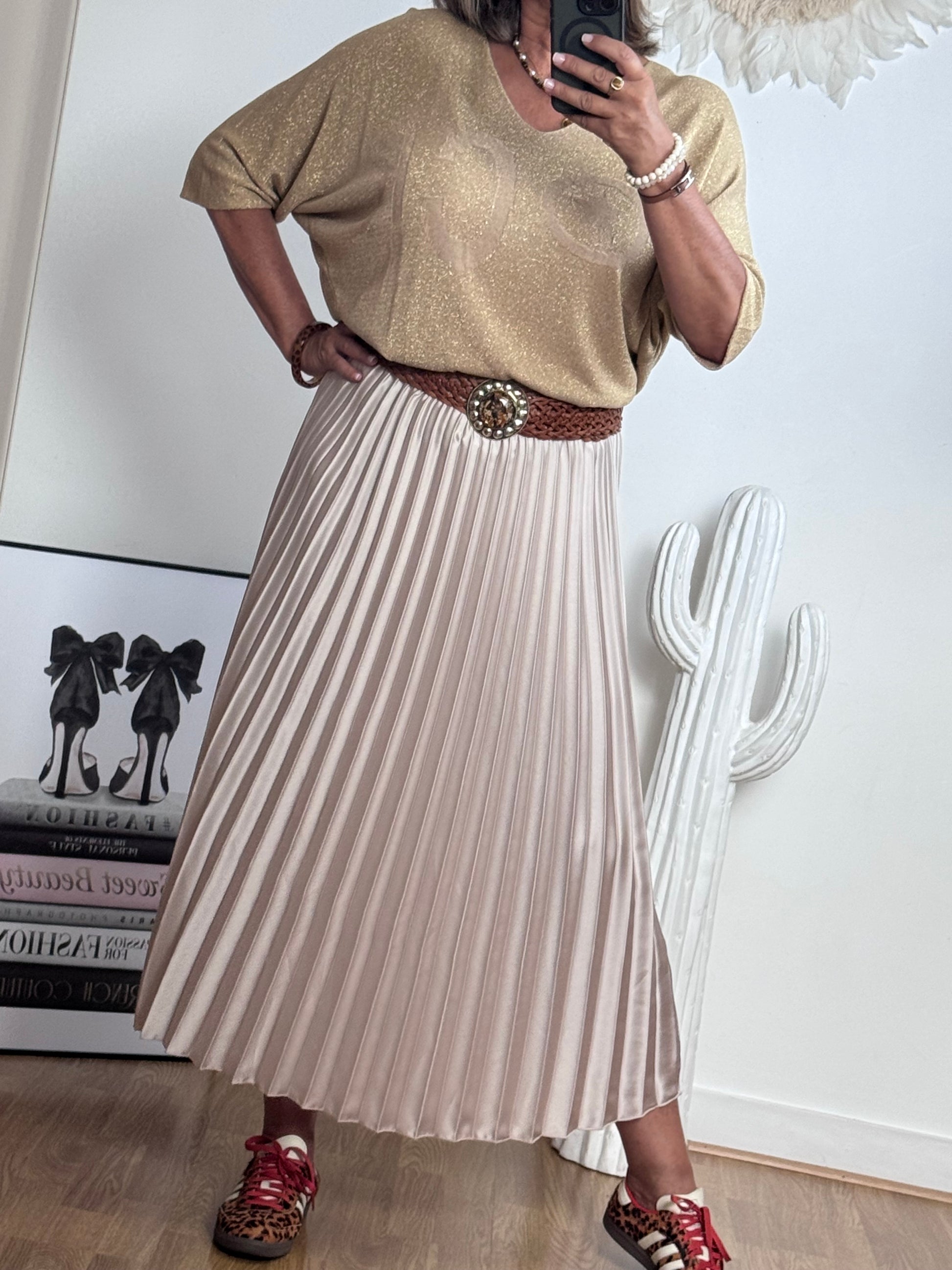 Jupe plissée beige dorée