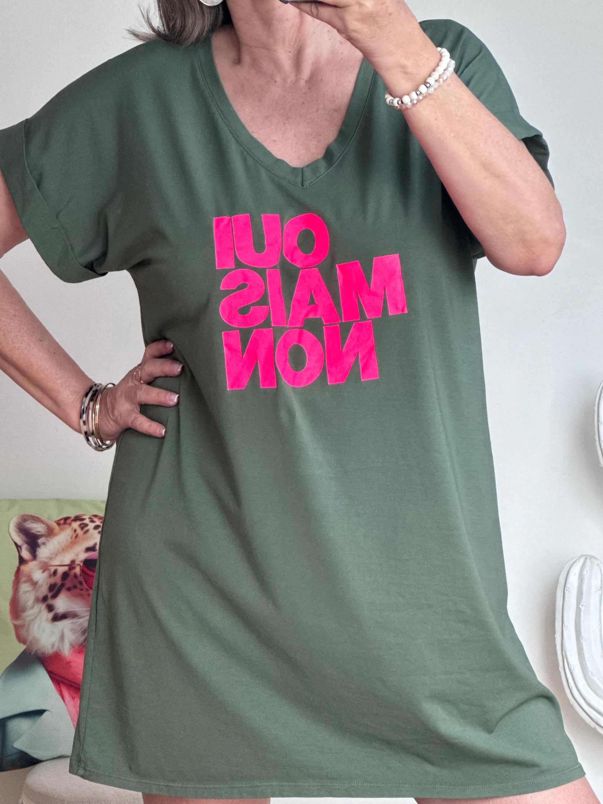 Robe teeshirt « Oui Mais Non » kaki