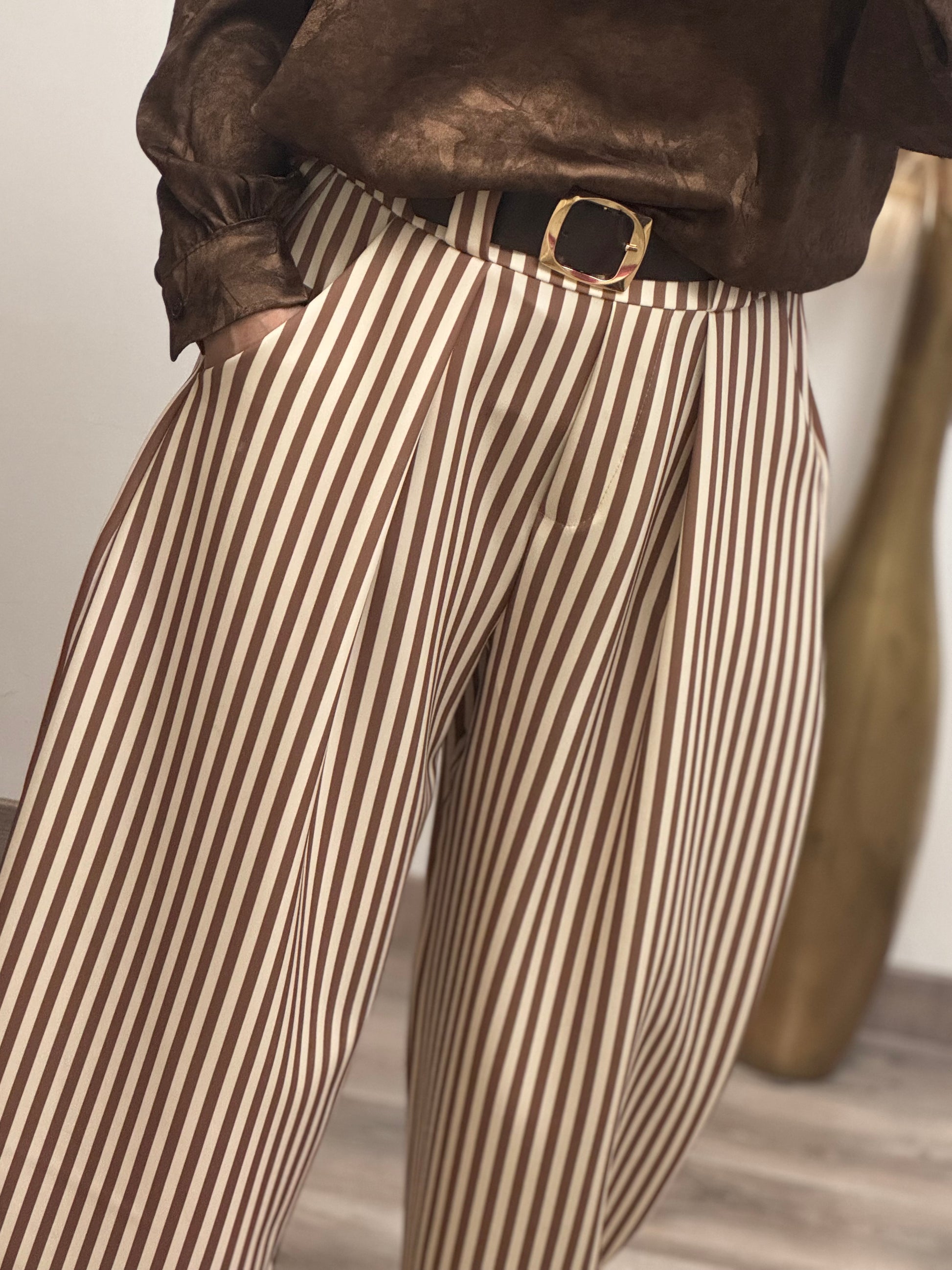 Pantalon ballon rayures marrons