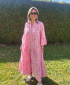 Robe longue bandana et broderie rose