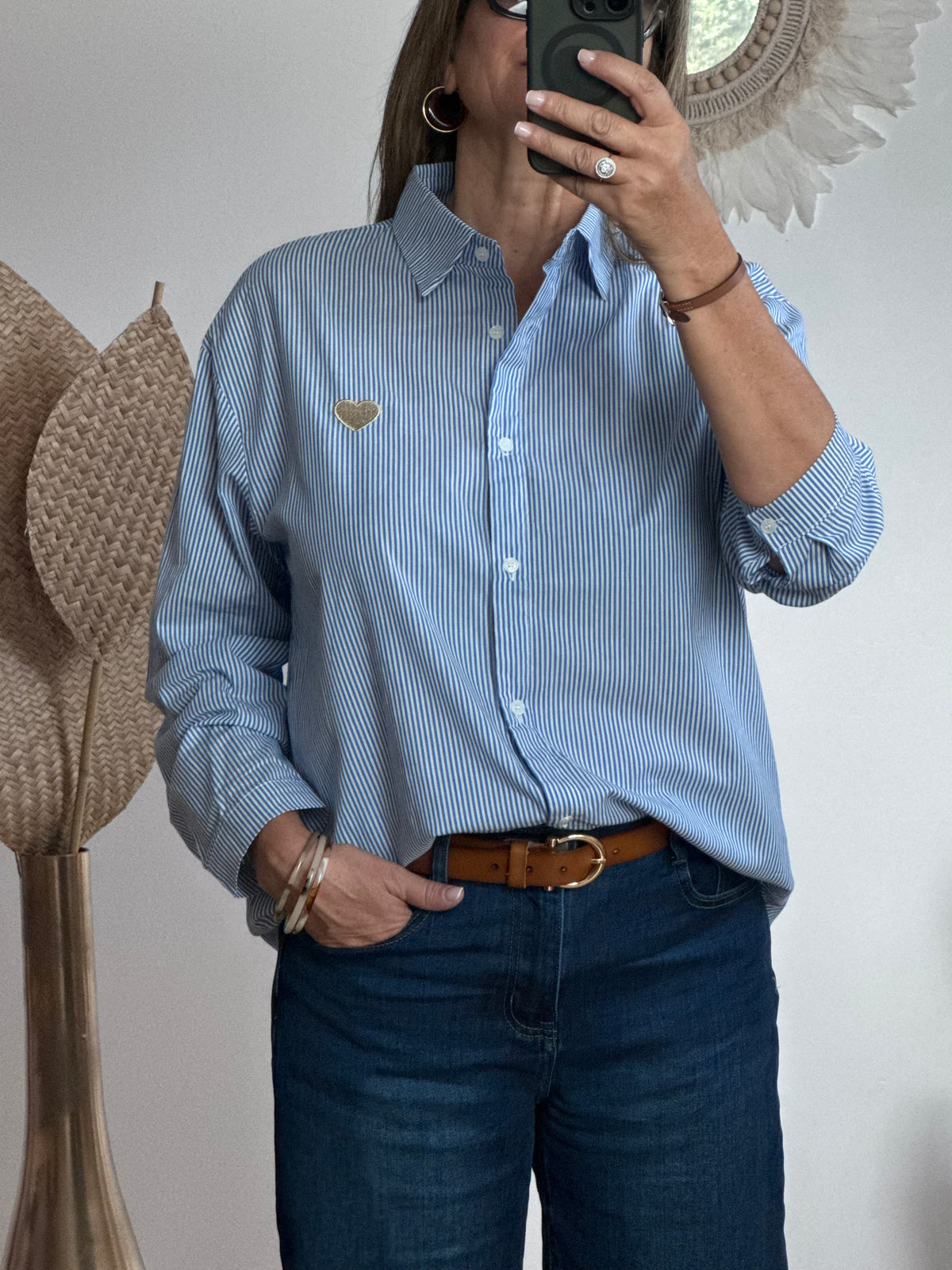 Chemise rayée bleue cœur doré du S/M au 4XL