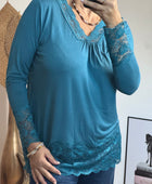 Top dentelle bleu pétrol