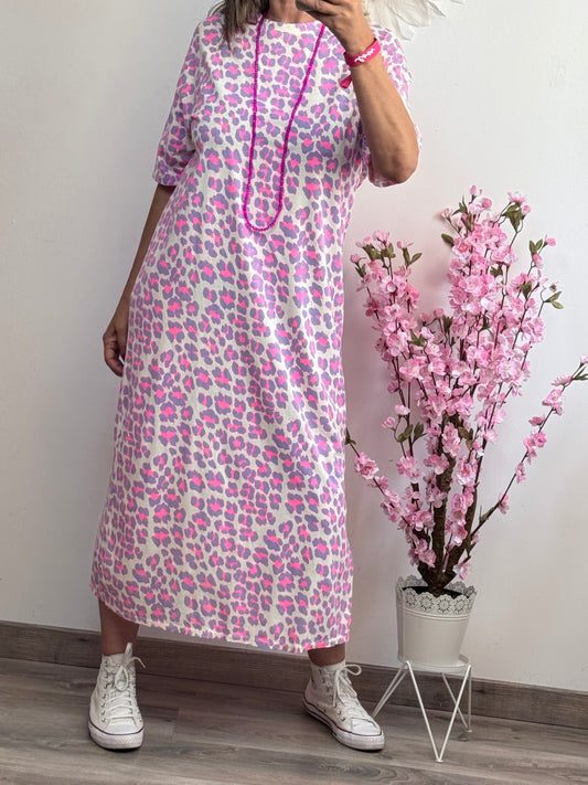Robe teeshirt Léo rose fluo et Lila