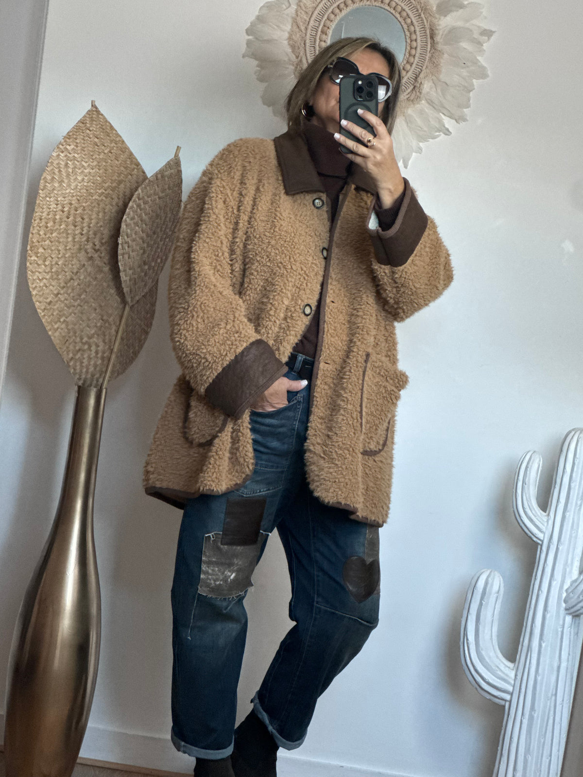 Veste moumoute camel bi matière