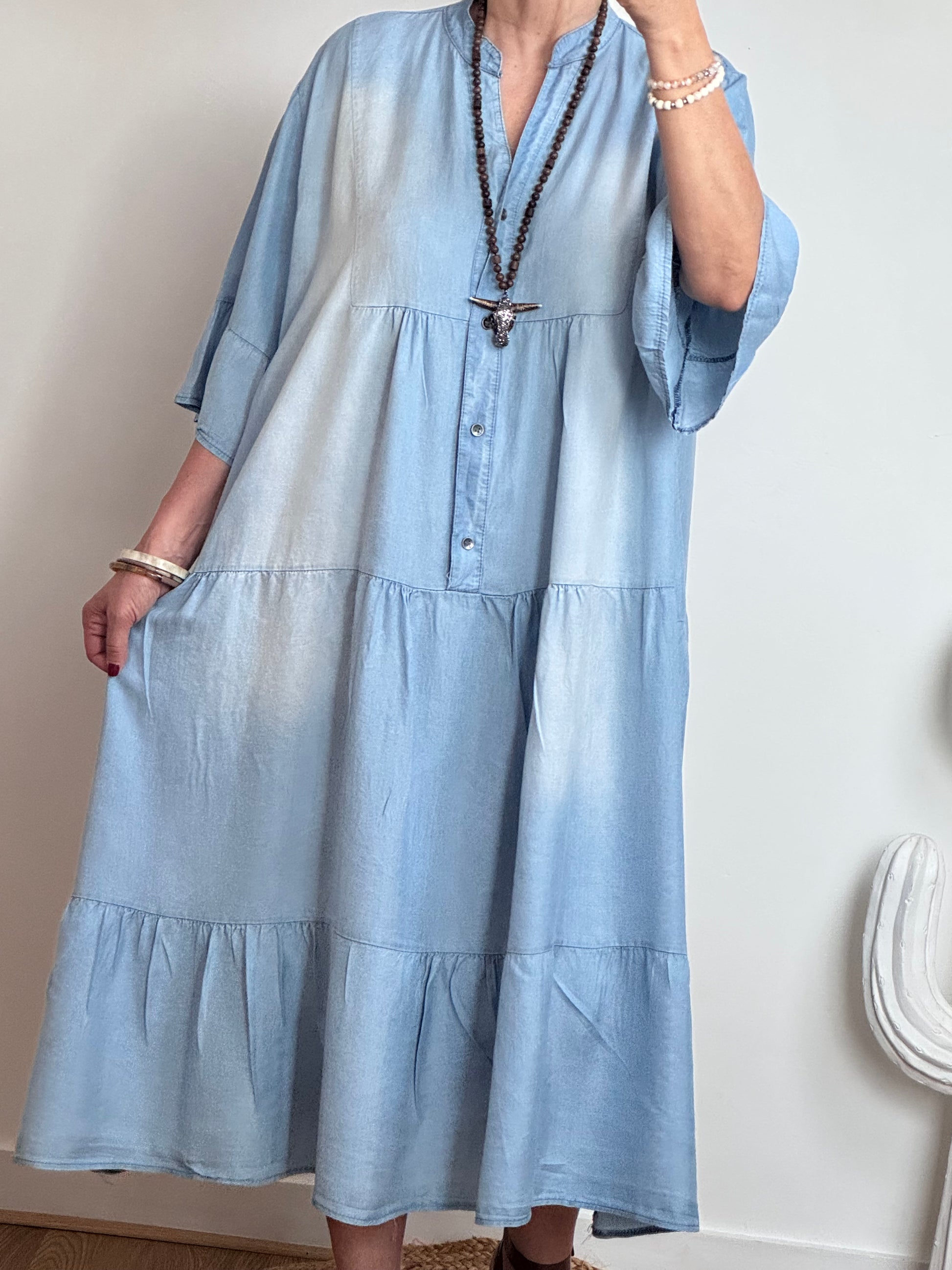Robe bohème lyocell bleu clair TU 44/50