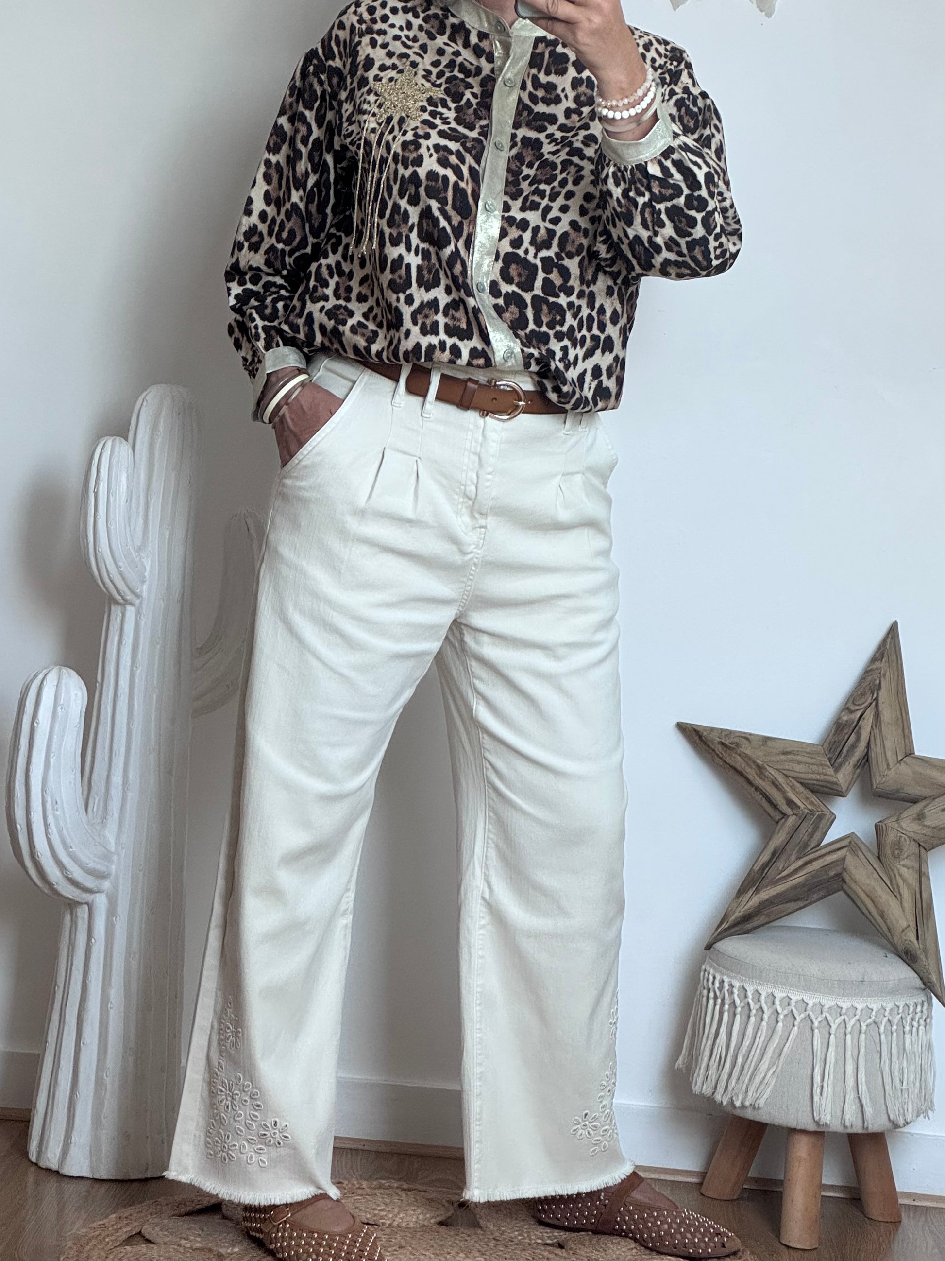 Jeans crème bohème du S au XXL